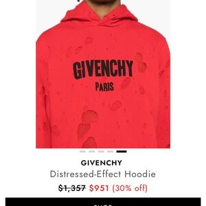 Givenchy Red Distressed-Effect Hoodie